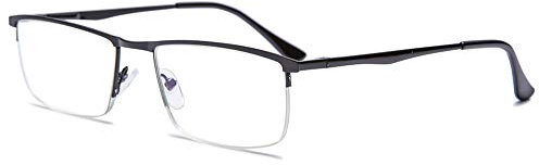 VEVESMUNDO Blaulichtfilter Lesebrillen Metall Herren Federscharniere Halber Rechteckig Rahmen Lesehilfe Sehhilfe Brille mit Sehstärke (1 Stück Schwarz, 1.5)
