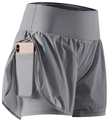 CADMUS 2-in-1 Damen-Trainingsshorts für athletisches Fitnessstudio, Laufshorts mit Handytaschen, 1 Stück: 06# Grau, XX-Large