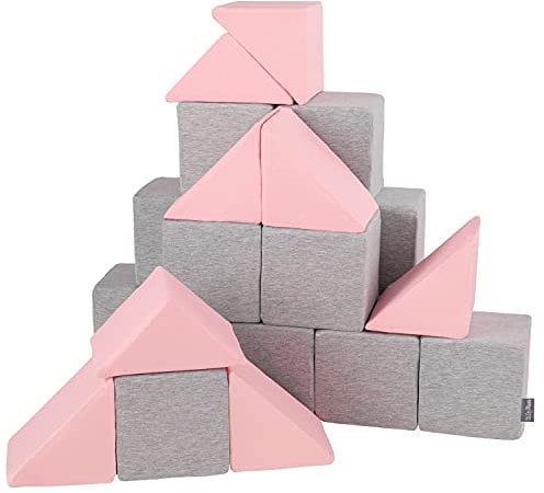 KiddyMoon Schaumstoff Würfel 14 cm Weiche Blöcke 24 Stücke Für Kinder Softbausteine UE, Mix: Hellgrau-Pink