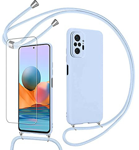 Pnakqil Coque Compatible avec Xiaomi Redmi Note 10 Pro 4G/Pro Max avec Cordon,avec 1 x Verre trempé Protecteur d'écran,Collier pour Étui Colliers de cellulaire Réglable Lanyard Case givré,Mauve
