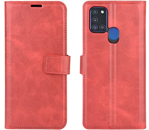 Flip Case For Samsung A21S Wallet PU Leather Magnetic Protective Mobile Phone Case for A21S Samsung Galaxy A21S A217F 2020 Folio Book Cover (Red)