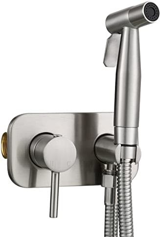 Tecmolog Kit de bidet encastré en acier inoxydable pour eau froide et chaude avec tuyau et support