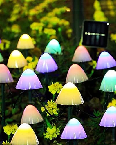 Dekofun Solar Garden Lights 20 LED 5M/16.4 Ft Mushroom Solar Lights Outdoor Garden, 2 Modes Waterproof Ornaments Light for Pathway Landscape Yard Lawn Decoration (Multicolor)