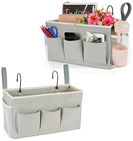 Lilithye Bedside Caddy, Bedside Storage Bag Hanging Organizer for Bunk Bed | Bed Caddy with Fixed Straps and Water Bottle Holder for Home, College Dorm, Bunk Bed, Hospital Bed and Crib Bed Rails