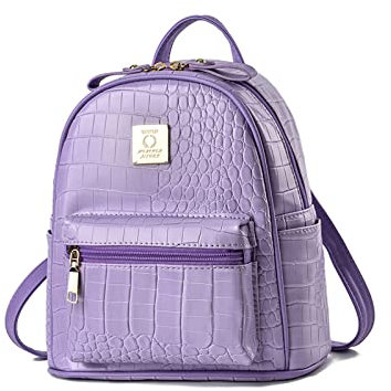 NICOLE & DORIS Rucksack Damen Klein Lederrucksack Casual Daypack City Rucksack Mini Rucksäcke Handtasche mit Krokodilmuster PU Leder Tagesrucksack Violett
