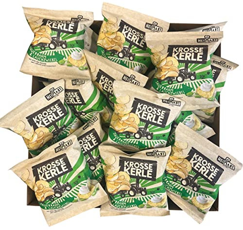 Krosse Kerle Chips | HeiMart | Mini - kleine Tüten | Sauerrahm & Lauchzwiebel | 60er Box | regional | glutenfrei | vegetarisch | 60 x 25g