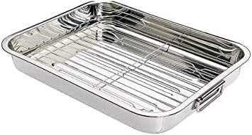 Nobel Stainless Steel Roasting Tray with Removable Rack with Handles - Silver (25 x 18 x 4.5 cm)
