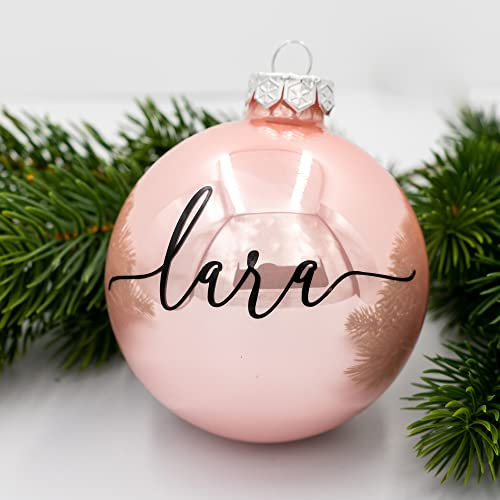 TheSmartGuard Weihnachtskugel mit Namen | Ø 6cm - 8cm | Rose (Glanz) | Glas Christbaumkugel | personalisierbar | Weihnachtsdeko