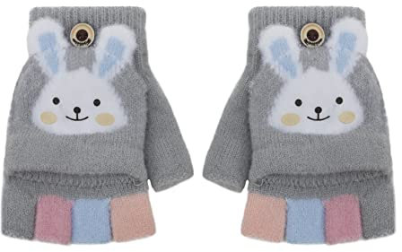 NICEYEA Kinder Halbfinger Handschuhe mit Flip Top Fausthandschuhe Strickhandschuhe Fünf Finger Fäustlinge Winterhandschuhe Gestrickte Fahrradhandschuhe, 3-6 Jahre alt