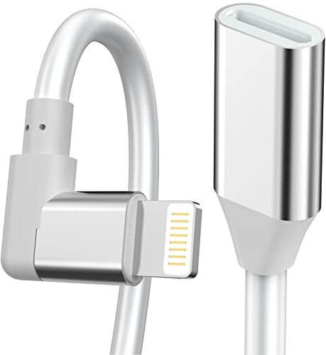 iPhone Charger Extension Cable,[Apple MFi Certified] 90 Degree Lightning Charging Male to Female Extender Dock Cable Adapter for iPhone 14 Pro Max/13/12/11/XS/XR/X/8/7/6 Pass Data Audio