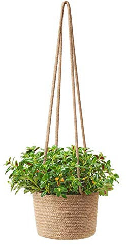 Blumentopf Hängend - Hängender Pflanzerkorb, Seegras Pflanzentopf, Natürliche Baumwolle Handgewebt Blumenampel Pflanzenaufhänger mit 71cm langem Hängeseil für Innen Pflanzen Blumen (25 x 30cm, Beige)