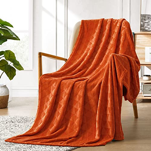 Excervent Weiche, gebürstete Flanell-Überwurfdecke, gebranntes Orange, Fleecedecke, Rautenmuster für Sofa, Stuhl, Couch, warme, gemütliche dekorative Decke (127x152.4 cm) für Erwachsene und Kinder