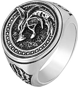 YAHOYA Punk Nordische Runen Fenrir Odin Wolf Ringe Männer Antiker Stahl Valknut Amulett Vintage Wikinger Skandinavischer Schmuck Männliches Glücksgeschenk
