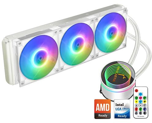 Dracaena.io AIO CPU Cooler, Color Change Remote, 360mm Radiator, ARGB PWM Fans Quiet Less Than 27DBA, Compatible with AMD AM5/AM4-Intel LGA 1700/1200/115X, Leakproof Technology, High Flow Pump, White