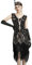 FUNDAISY Damen Flapper Kleider 1920er Jahre Pailletten Fransen Paisley Kostüme, Schwarz und Gold, Groß