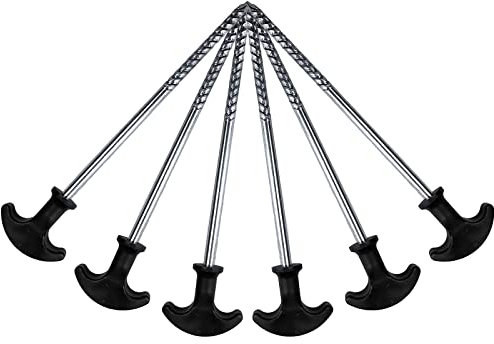 Zeltbefestigung Heringe 6 Stück Outdoor Metall Zelthaken, Zeltheringe Eisen Heringe Zelt, Erdnagel Camping Schraubheringe, 20cm Lang Erdnagel für Zelt Sonnenschirm Wald, Wiesen, Gras, Sandboden