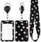 Juanooo Black Daisy ID Lanyard Badge Holder & Retractable Badge Reel Clip White Cute Keychain Lanyard for Women Girls Teachers for ID Badges & Keys Preppy Aesthetic Neck Lanyard for School Student ID