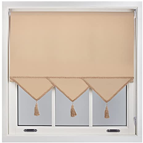 FURNISHED Roller Blind with Triangle Edge & Metal Fittings, Trimmable Non-Blackout Heavy Duty Fittings Classic Daylight Window Triangle Blinds - Cappuccino, 155cm x 165cm
