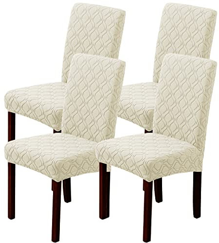 LANSHENG Stuhlhussen 4er Set, Stretch Stuhlhussen Schwingstühle, Abnehmbarer Waschbarer Stuhlbezug für Esszimmer, Küche, Hotel (4er Set, Beige)