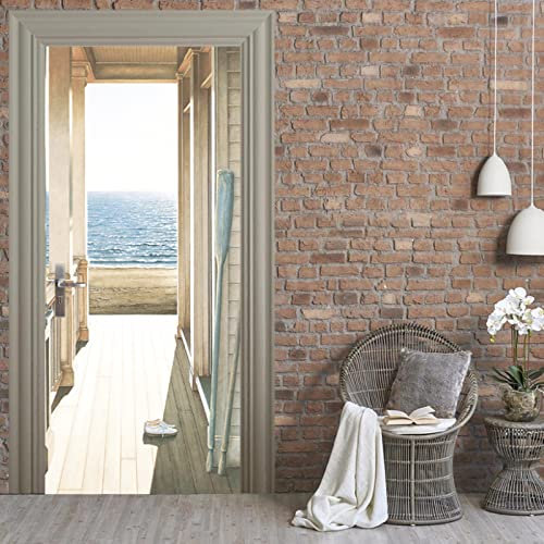 3d Türtapete Selbstklebend Meerblick Tageslicht DIY Wandbild PVC Wasserdicht Pvc Türtattoos Türposter Türaufkleber Fototapete Türfolie Für Tür,Wohnzimmer,Schlafzimmer,Küche Toilette B95 x H215cm