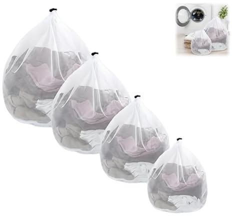 4PCS Bolsa de Lavadora con Cordón Bolsa Rejilla de Malla Laundry Bag de 4 Tamaños Bolsa de Lavanderia Bolsa Reutlizable de Poliéster para Lavadora Bolsa Lavadora Bolsas Ropa Delicada(Malla Fina)