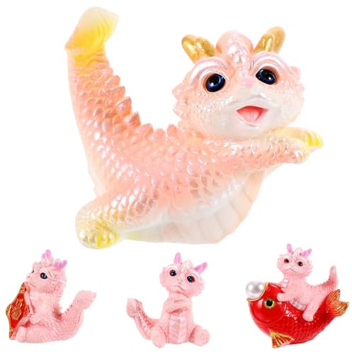 IMIKEYA 4 Stück Mini Drachen Deko, Drachen Figuren Klein Chinesische Neujahrs Deko Drachenfigur Statue Feng Shui Mini Drachen Figur für Glück Erfolg Auto Ornamente Tisch Deko