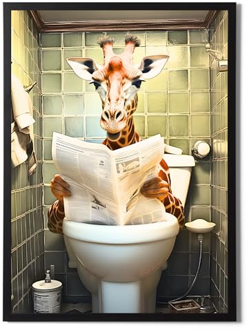 State Media Vision Giraffe in a Toilet Poster - Funny Bathroom Wall Art - Animal Home Decor - Variety of Sizes (Giraffe in Toilet, A4 Black Framed)