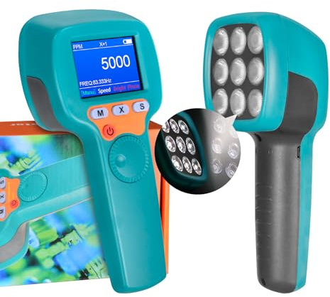 Stroboscope Numérique Portable 60-99999 FPM, Stroboscope LED sans contact YF-DT100B, Tachymètre Stroboscopique 1500 Lux avec écran LCD Couleur, Compteur de Vitesse Stroboscopique avec Batterie 2200mAh