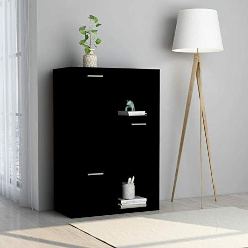JUNZAI Lagerschrank, Beistellschrank, Sideboard, Schlafzimmer Kommode, Wohnzimmer Möbel, Schrank Schlafzimmer, Schwarz 60 x 29,5 x 90 cm Spanplatte