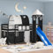 Festnight Hochbett Kinder mit Rutsche Spielbett Kinderbett 90x190 cm Kinderhochbett Etagenbett Hausbett Holzbett mit Turm Tunnel Leiter Vorhang Einzelbetten Jugendbett Bettgestell Rutschbett