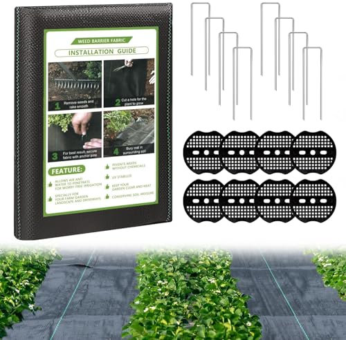 DAZZTIME 10 m² Malla Antihierbas,Tela Antihierbas Jardin,2m x 5m,Grapas Césped Artificial,Lona antimalezas jardín,Resistente a la Rotura y Estabilizada contra UV,para Huerta Jardín Patios