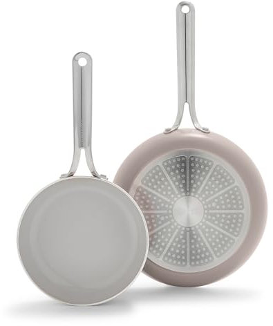 GreenPan Nova - Juego de 2 sartenes antiadherentes de cerámica sana, sin PFAS, aptas para inducción, apto para lavavajillas y horno, arcilla