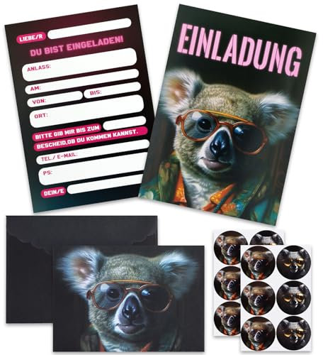 12x Einladungskarten Kindergeburtstag Mädchen,mit Umschlägen+Aufkleber,Einladungskarten Geburtstag Deutsch,Einladungskarten Koala Kindergeburtstag,für Geburtstag,Themenparty,Festliche Feste