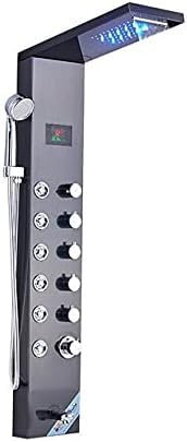 Brushed Nickel Bathroom Shower Column Black Shower Panel Rainfall Shower Faucets Digital Screen 6 Modes Mixer Tap,Black 8004,Black 8007