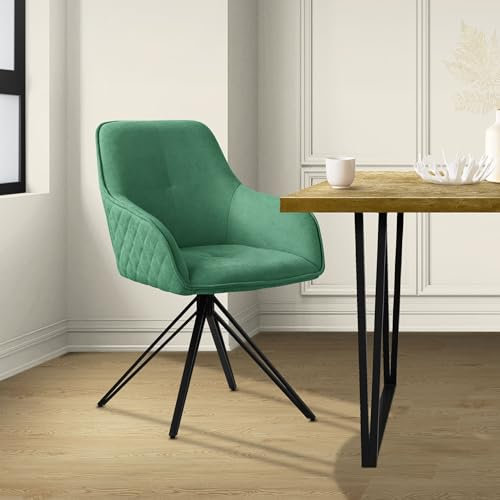 ML-Design Esszimmerstuhl drehbar aus Textil Webstoff, Grün, Wohnzimmerstuhl mit Armlehne & Rückenlehne, 360° Drehstuhl, Polsterstuhl mit Metallbeine, Ergonomische Sessel, Küchenstuhl Loungesessel