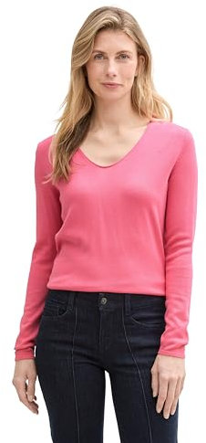 TOM TAILOR Damen 1012976 Strickpullover mit V-Ausschnitt, 15116-Bright Rose, XS