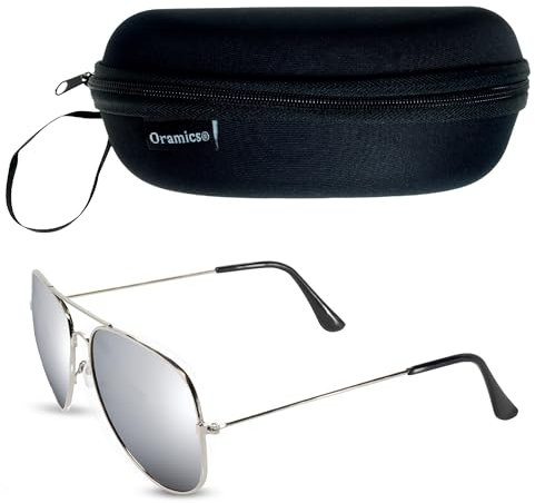 Oramics SonnenBrille Pilotenbrille Silber mit Etui - Unisex Brille Sonnenschutz Hardcase Brillenetui