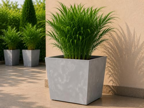 Gordanluk Square Planter Concrete Effect Plant Pot with Plant Riser, Indoor Outdoor Flower Pot, 40cm x 40cm, Concrete Grey