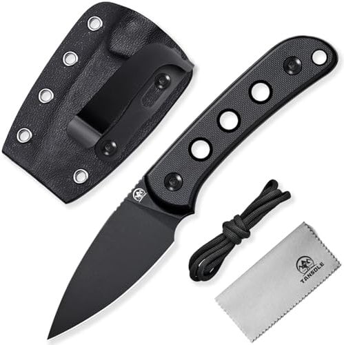 TANSOLE TAN SOLE Outdoor Messer 6cm Klinge Neck Knife für Camping, Wandern, Überleben, Jagd, Fischerei Mini Survival Messer (US-Black)