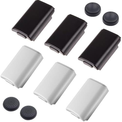 ZHUROUPU Replacement Battery Cover Pack for Xbox 360 Wireless Controller, battery back cover case shell Accessories for Microsoft for xbox 360 with 6 DIY joystick caps (3 x Black, 3 x White)
