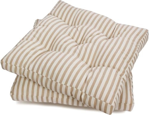 Viste tu hogar Pack 2 Cojines para Silla, 40x40x5 CM, Efecto Tridimensional, Relleno de 100% Poliéster, Ideal para Comedor, Terraza, Salón y Restaurante, Color Raya Beige, Fabricado en España