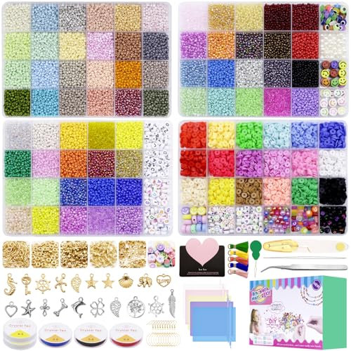 UCAMP 28000PCS Perles pour Bracelet,Perles de Rocaille en Verre de 3mm,Kit Bracelet Perle 48 Couleurs,pour Colliers Boucles d'Oreilles la Décoration DIY Cadeaux pour Filles