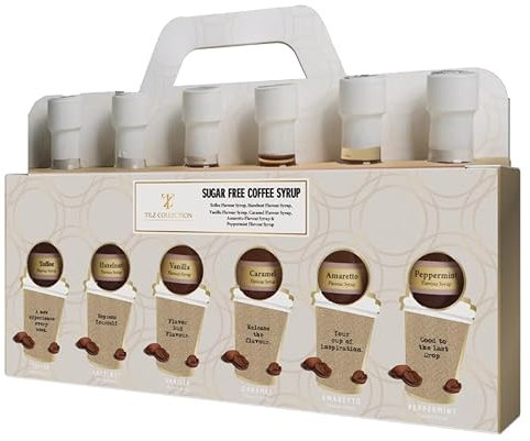 Birthday Gifts for Dad, Sugar Free Coffee Syrups Gift Set -Premium Sugar Free Syrup, Cocktail Gift Sets -Caramel coffee syrup, Vanilla syrup, Hazelnut, Amaretto, Toffee, Peppermint