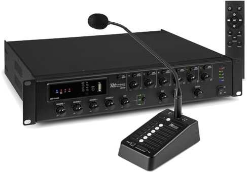 Power Dynamics PD PMP360 100V Multi Zone Amplifier with 6-Zone Paging Microphone | 360W Public Announcement System, Bluetooth, Independent Volume Control, Paging & Evacuation Mode