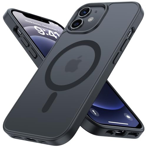 Matt Hülle für iPhone 12/12 Pro Kompatibel mit MagSafe Magnetisch Hülle Matt Rückseite Kratzfeste Dünn Samtweiche Haptik Schutzhülle Transluzent Mattiert Stoßfest FallSchutz Handyhülle Matt Schwarz
