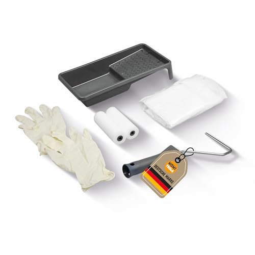 WOW!TOOLS Lackier-Set 6-teilig mit Farbwanne & Heizkörper-Rollerbügel | Inklusive 2 Lackwalzen, Abdeckfolie 4x5m und Einweghandschuhe für komplette Lackierarbeiten