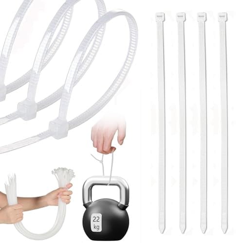Yalixuan Large Zip Ties Heavy Duty,18 inch/45 cm Premium Self-Locking Nylon Zip Tie Wraps,Pack of 100,Cable Ties 450mm×4.8mm,Extra Long Zip Tie Wraps Large UV Resistant Cable Ties(White)
