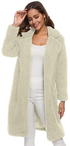 OMZIN Plüschjacke Damen Jacke Pelzmantel Revers Faux Für Lose Langarm Outwear Winterjacke Mode Coat Mantel Übergangsjacke Weiß L