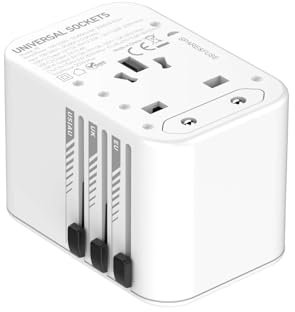 Universal Travel Adapter, 20W Plug Adapter with 1 USB-A and 2 USB-C Ports, All in One Travelfor Europe, UK, US, Australia etc