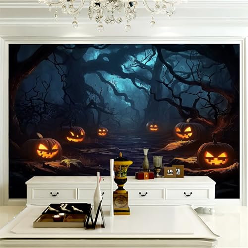 Papel Pintado Halloween Calabaza Misterioso Naranja Negro 250 X 175 Cm(Wxh) Papel Tapiz Artístico Mural Fotográfico,Para Decoración De Pared - Dormitorio Y Pasillo,Murales Fotográficos No Tejidos